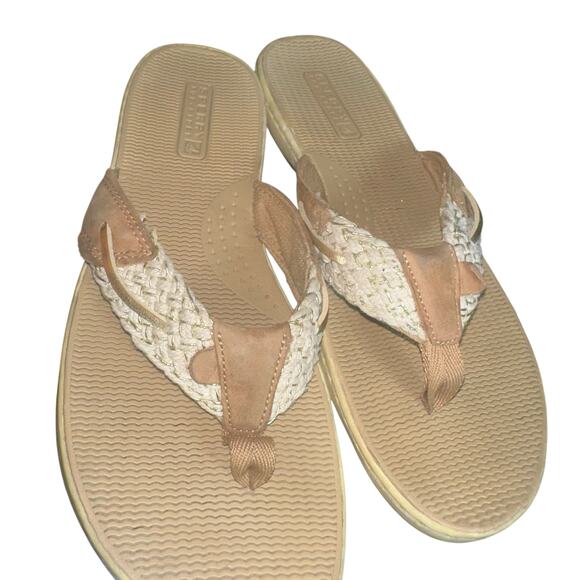 Sperry Tan Woven Leather Thong Flip Flop Sandals Size 9 Comfort Casual Beach - Picture 7 of 9